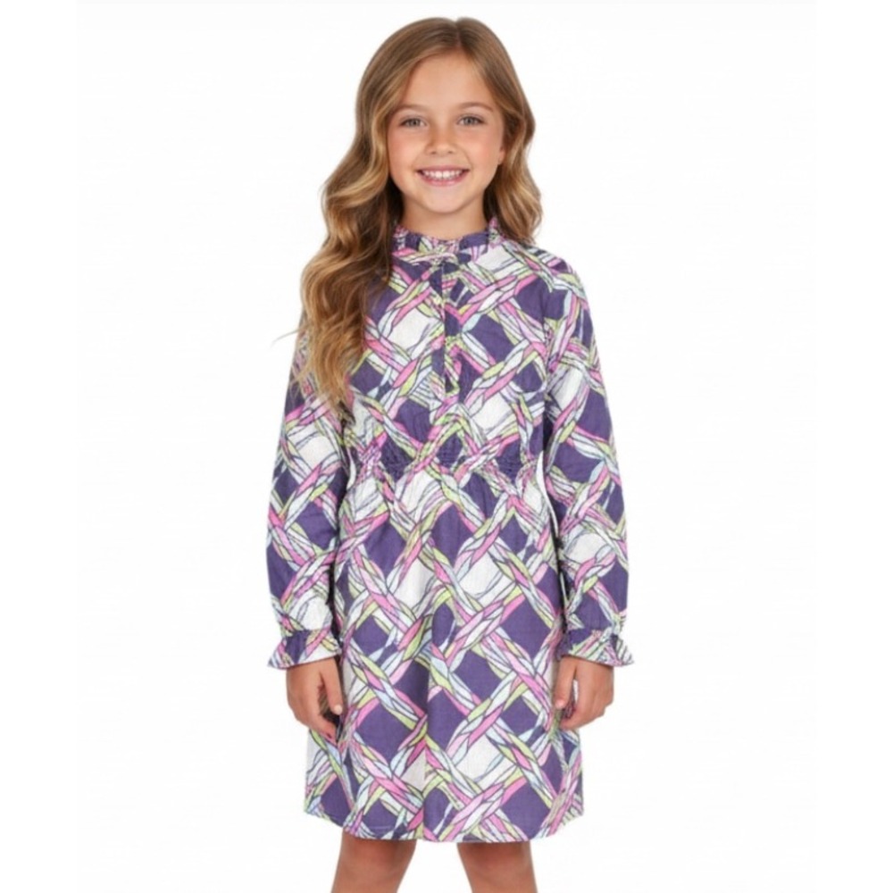 LILLY PULITZER Girl's TWILL Purple/Multi INTERLOCK ROPE PATTERN Shirt Dress 10